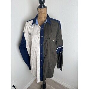 Wrangler Aztec Western Blue-Green-Beige Pearl Snap Long Sleeve Shirt - Size XXL